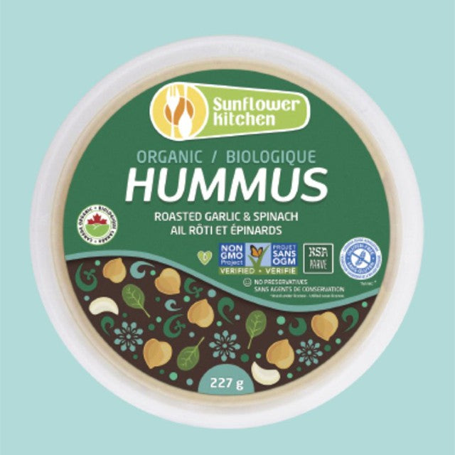 ORGANIC ROASTED GARLIC & SPINACH HUMMUS 227G