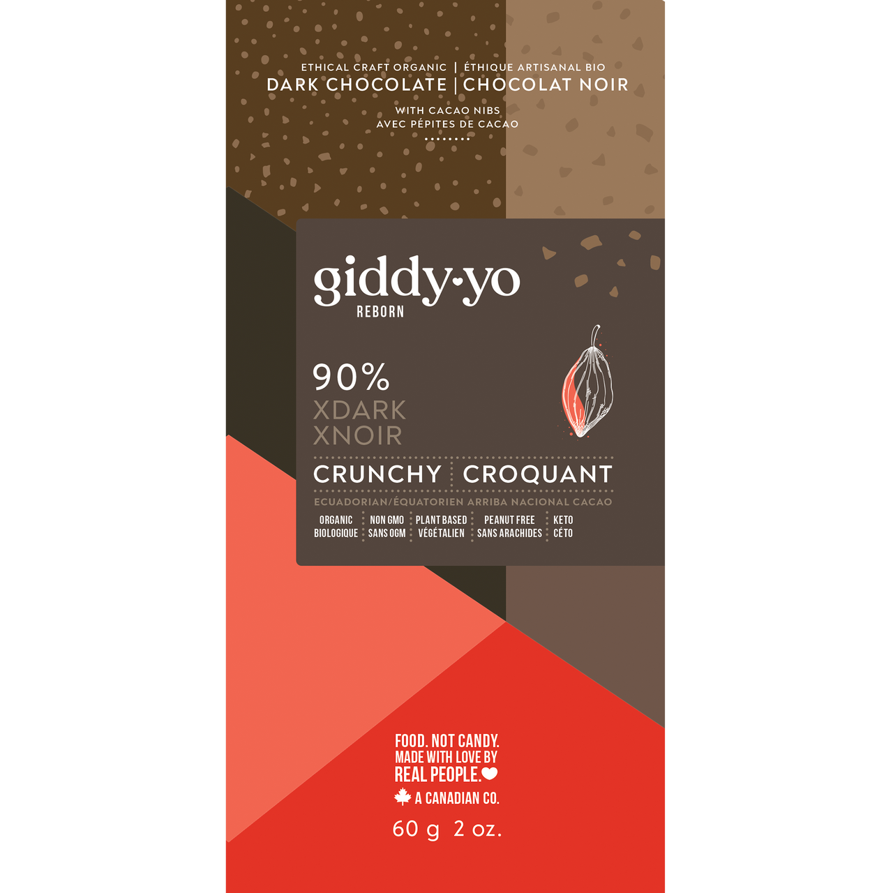 XDARK CRUNCHY 90% DARK CHOCOLATE BAR 60G