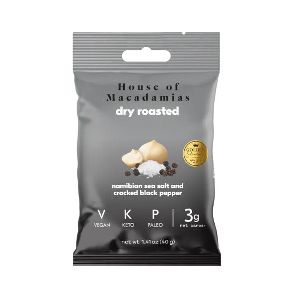 DRY ROASTED MACADAMIAS WITH SEA SALT & CRACKED PEPPER 40G