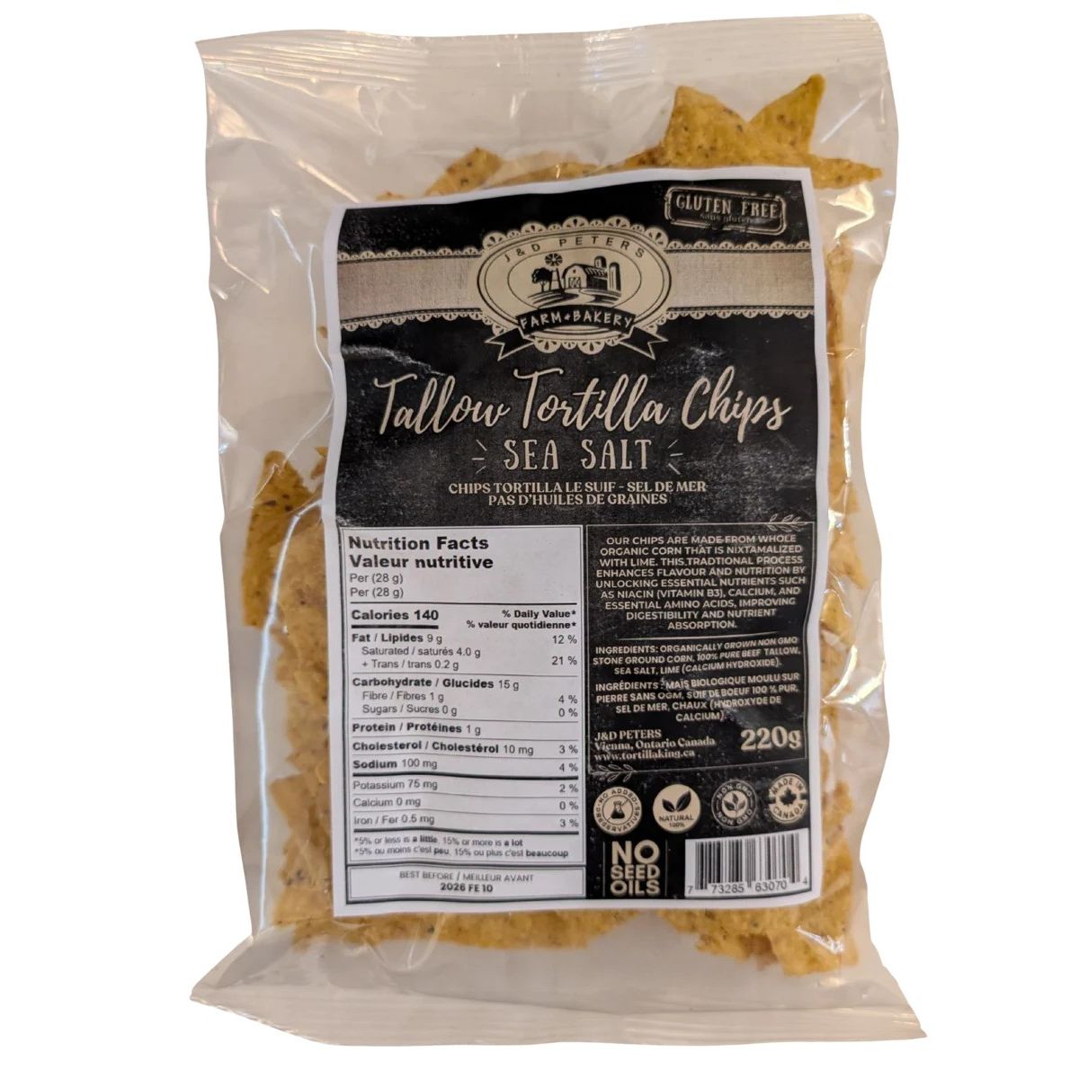 TALLOW TORTILLA CHIPS SEA SALT 220G