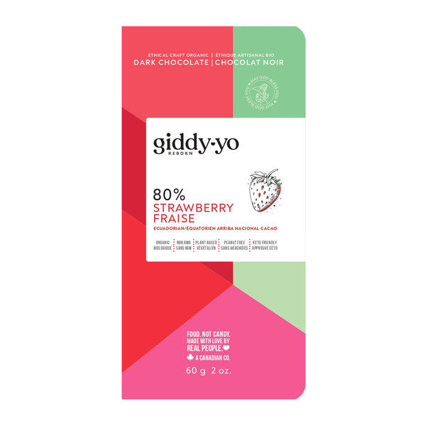 ORGANIC 80% DARK CHOCOLATE BAR STRAWBERRY 60G